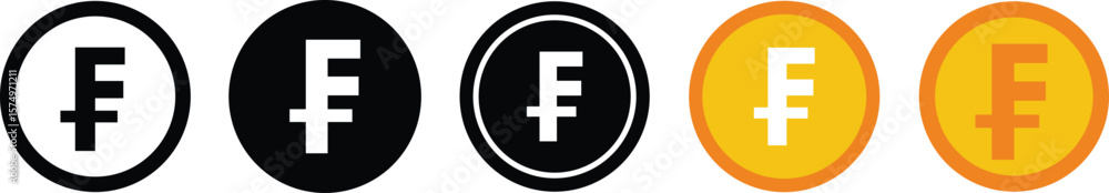 Obraz premium Set of franc currency icon symbol. Popular international currency sign isolated on transparent background. Franc money coins icon signs. Vector illustration.