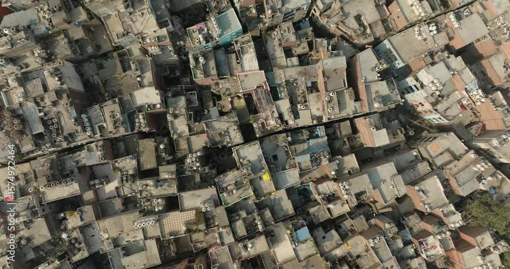 Aerial view of urban rooftops and streets, India. Aerial view of urban rooftops and streets, India.