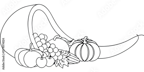 A cornucopia overflowing with pumpkins grapes apples horn plenty