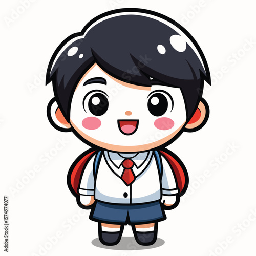 Cute cartoon boy in school uniform with backpack