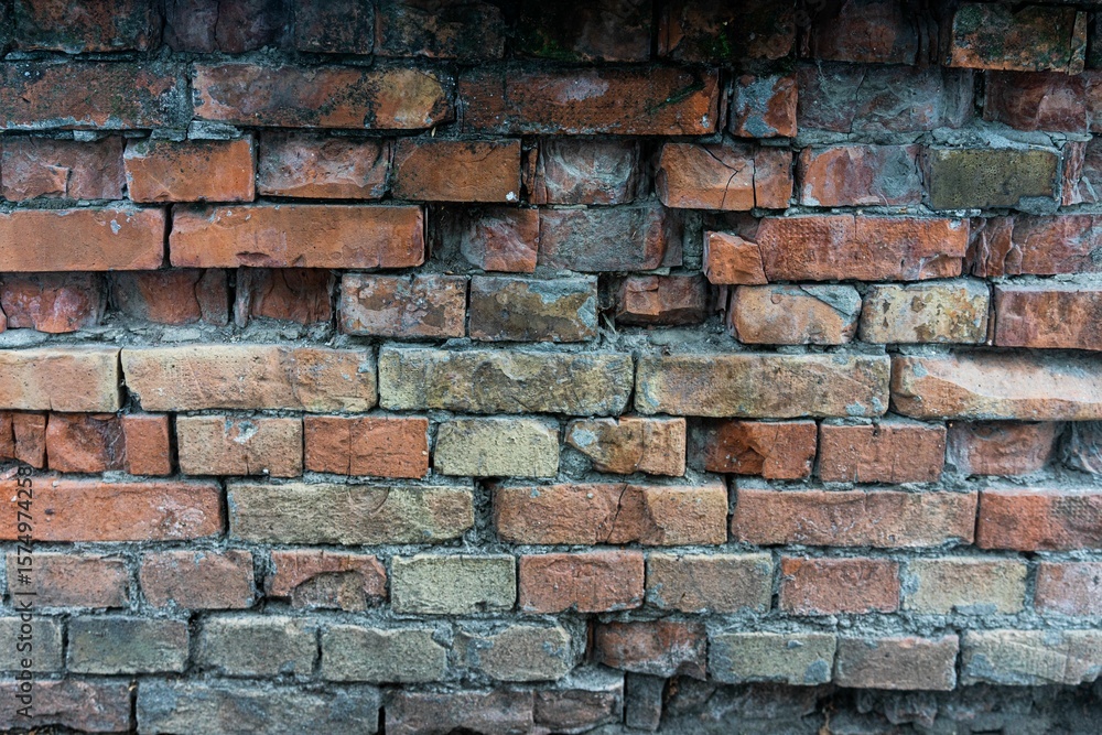 Obraz premium Weathered Red Brick Wall Close-Up