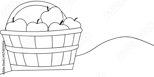 A basket overflowing with apples with a curved line element fruit harvest