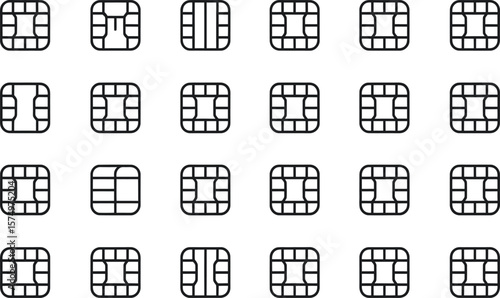 Vector illustration:  Multiple variations of SIM card chip icons.