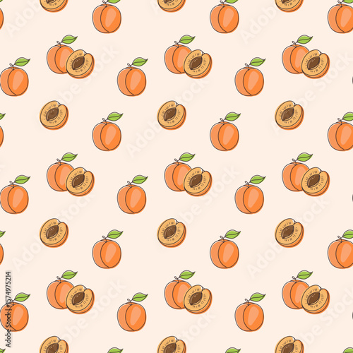 Pattern 5: Apricot Slice
Whole & halved apricot with stone diagonally – seamless peach‑summer vector pattern