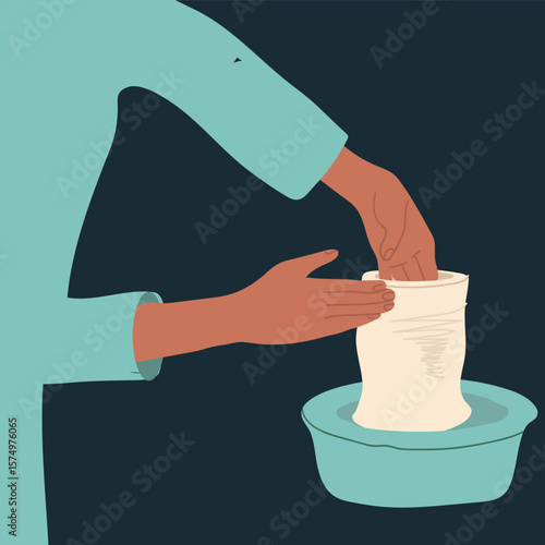 Pottery workshop flyer concept, card, invitation, pottery party. Hand drawn flat, line, abstract vector illustration.