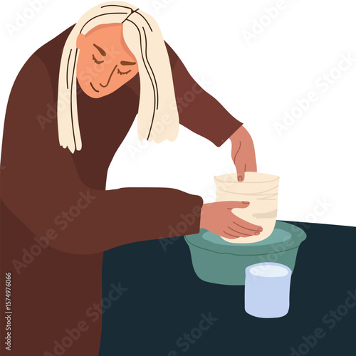 Pottery workshop flyer concept, card, invitation, pottery party. Hand drawn flat, line, abstract vector illustration.