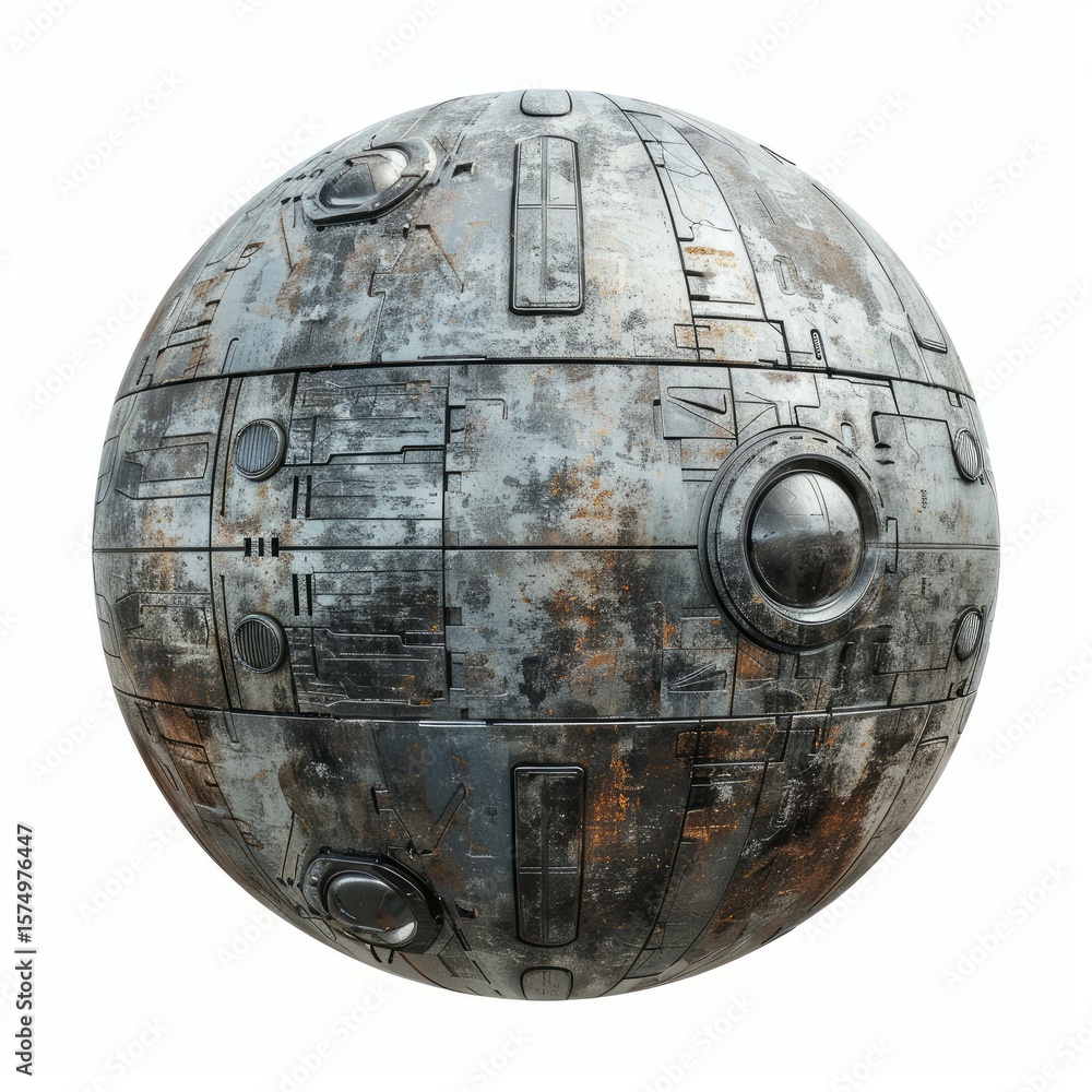 Fototapeta premium Rusty metallic sphere featuring intricate industrial patterns and textures