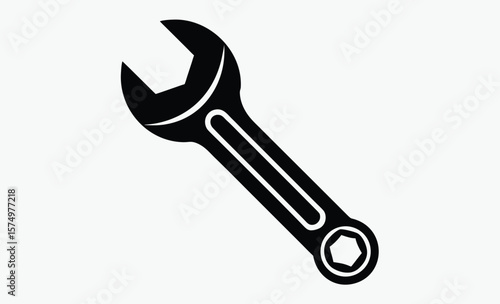 Wrench silhouette, mechanical repair symbol, hardware equipment illustration