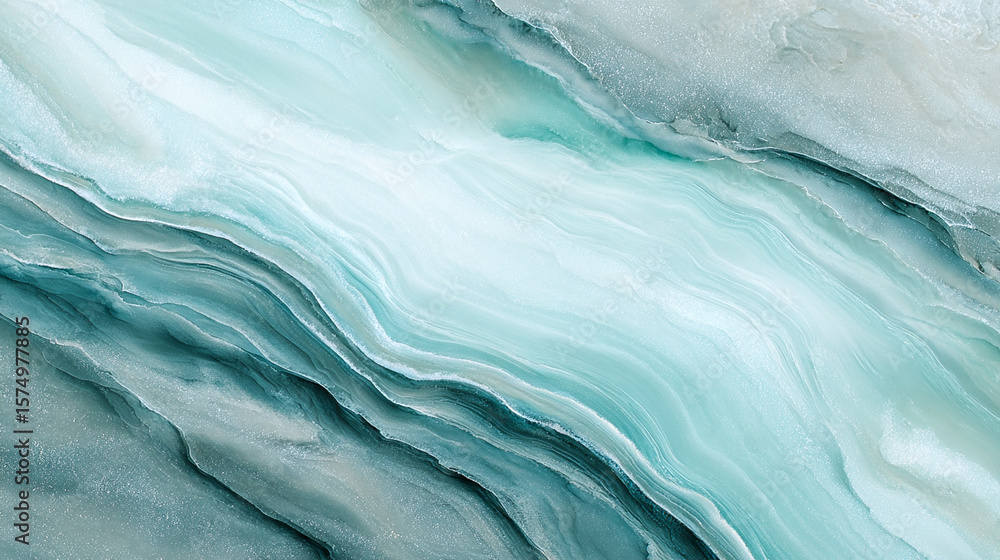 Obraz premium Watercolor Wash in Dusty Gray, Mint, and Sky Blue – Abstract Rippling Texture