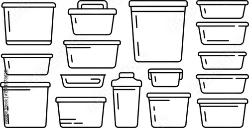 Vector illustration: Minimalist line art food containers set