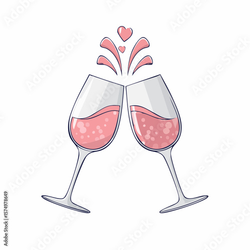 pair of clinking champagne glasses icon in flat design symbolizing happiness and celebration