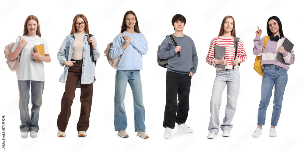 Obraz premium Group of students on white background, collage