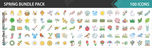 Spring Season & Nature Garden Vector Icons Bundle Pack - Flat Design Illustrations for Growth & Fresh Start