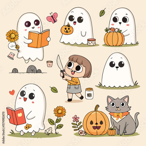 Ghost reading clipart Bookish halloween ghost png Reading autumn vibes png Trendy bookish png Book lover clipart Halloween gift shirt png