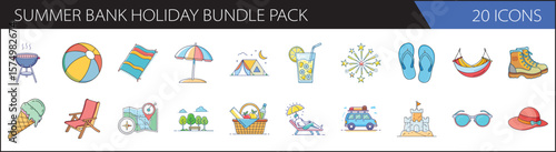 Summer Bank Holiday & Outdoor Activities Vector Icons Pack - Flat Design Illustrations for Leisure & Recreation
