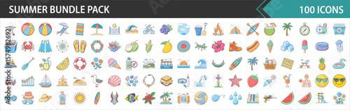 Summer Vacation & Beach Holiday Vector Icons Bundle Pack - Flat Design Illustrations for Seasonal Fun