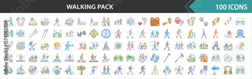 Walking & Pedestrian Activities Vector Icons Pack - Flat Design Illustrations for Health, Travel & Outdoor