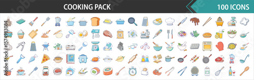 100 Cooking Pack - Comprehensive Kitchenware, Food Preparation, and Culinary Vector Icons Collection

