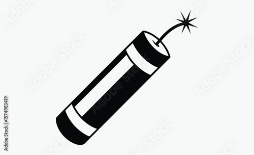 Dynamite stick silhouette, Dynamite stick with lit fuse flat vector icon for games and website  