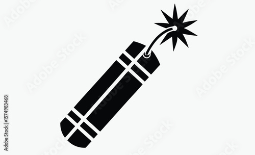 Dynamite stick silhouette, Dynamite stick with lit fuse flat vector icon for games and website  