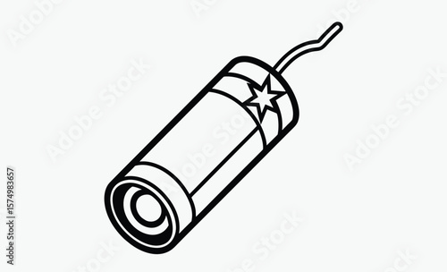 Dynamite stick silhouette, Dynamite stick with lit fuse flat vector icon for games and website  