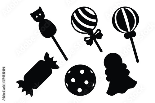 Halloween candy silhouettes black and white treats lollipop