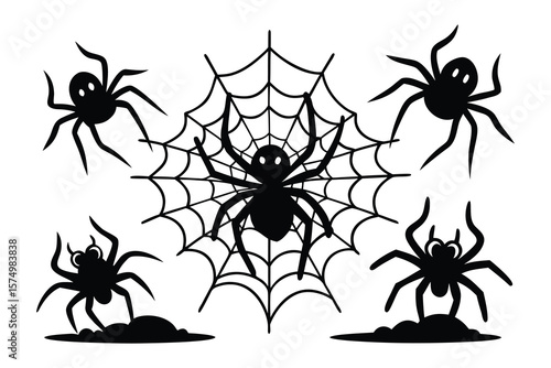 Black spiders and cobweb halloween silhouettes cobwebs