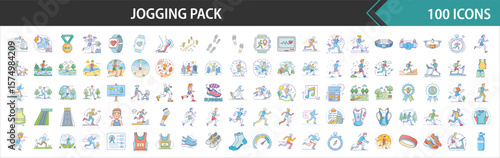 Comprehensive Jogging and Running Sport Icon Bundle: 100 Flat Illustrations for Fitness, Marathon, Training, and Healthy Lifestyle