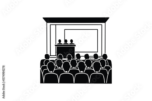 Conference Presentation with Audience and Speakers Silhouette