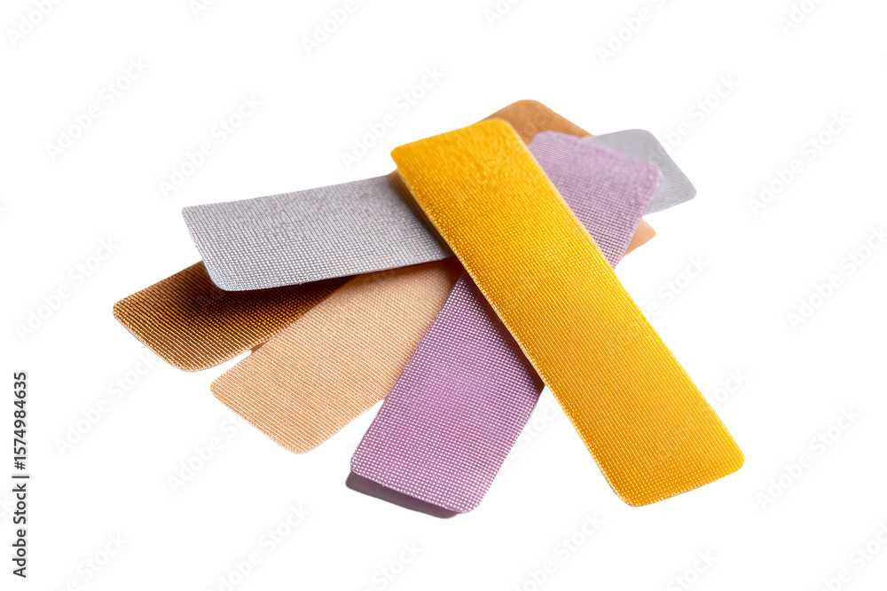 Obraz premium Colorful Textured Rectangular Objects with Dot Patterns on Transparent Background
