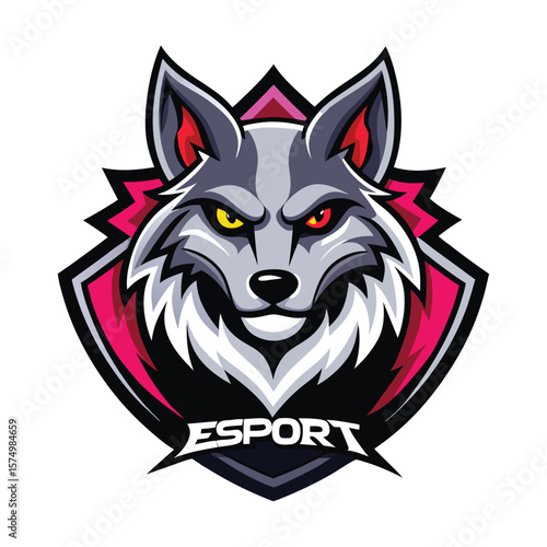 Aggressive wolf head logo for esports team