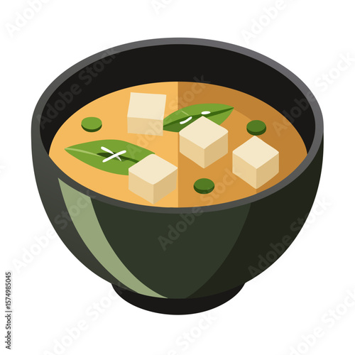A minimalist vector of a bowl of Miso soup,