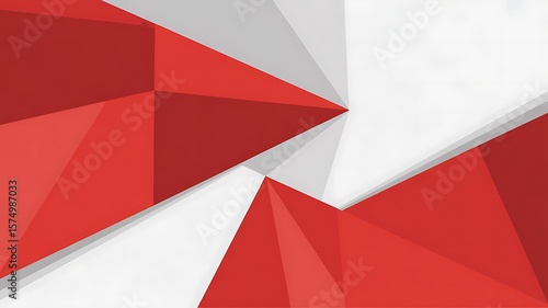 Modern abstract background featuring red, white, and gray polygonal shapes creating a geometric mosaic with dynamic angles and striking design elements.