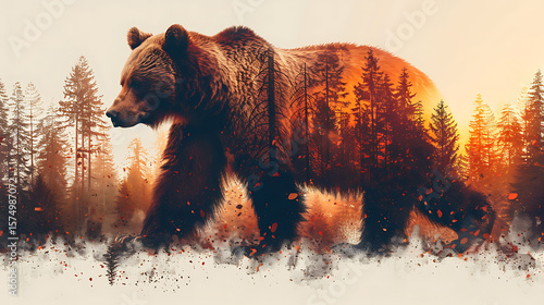 Wallpaper Mural Double exposure art of a bear and forest in warm sunset tones blending nature and wildlife Torontodigital.ca