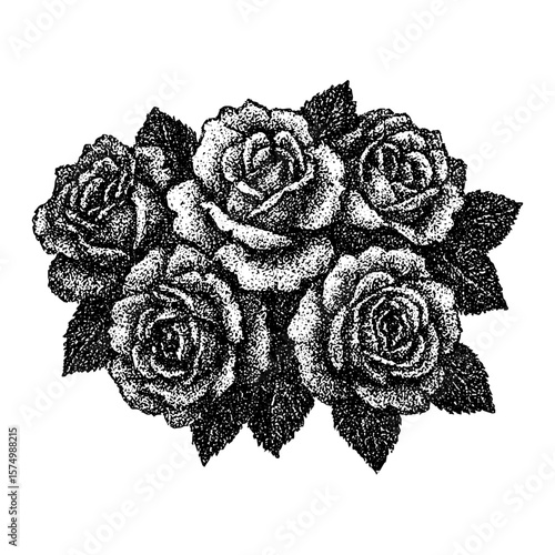 Flower rose with retro photocopy stipple effect, for grunge punk y2k collage design. Vector illustration in vintage halftone brutalist design for banner or poster	