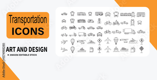 Extensive Transportation Icon Set  Art and Design Elements for Projects