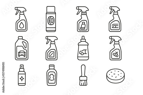 Car cleaning icons with highlighted polishing pad on dark background