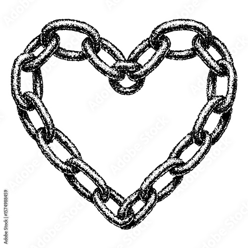 Heart shaped chain with halftone stipple effect, for grunge punk y2k collage design. Vector illustration in grainy photocopy texture for experimental dotted retro banner design 