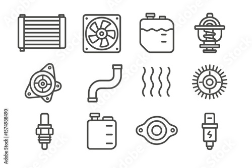 Set of car engine icons on metal background