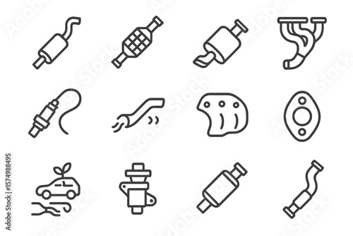 Automotive parts icons on dark background