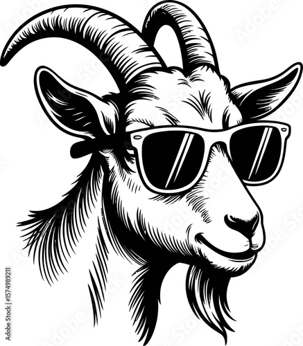 Cool goat illustration vector image with sunglasses for logo design and graphic design needs editable