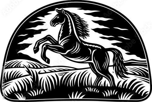 Dynamic silhouette of a powerful rearing horse in motion