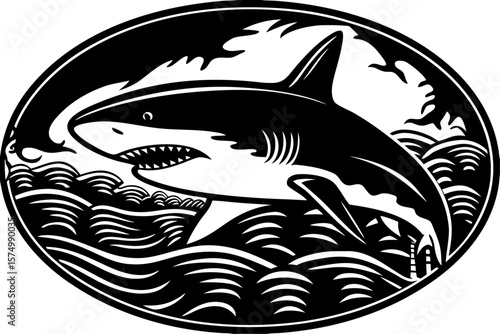 Dynamic shark silhouette with prominent dorsal fin design