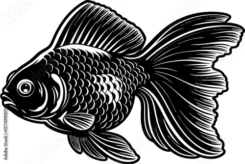 Stylized goldfish silhouette with prominent tail fin design