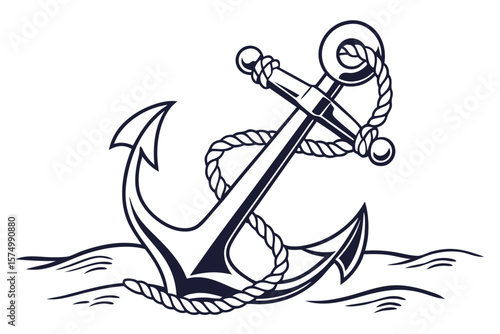 Detailed anchor silhouette with nautical rope illustration in black and yellow