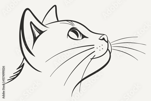 Minimalist black line art cat face design with abstract elements