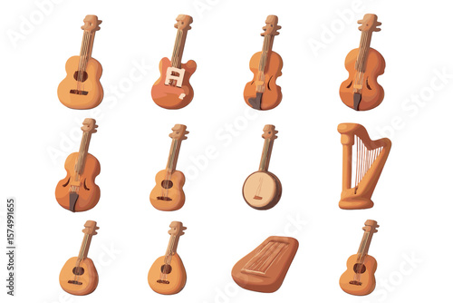 Collection of various string instruments on a warm background