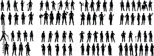 Diverse Group of Female Construction Workers Silhouette Collection Empowering Women in Skilled Trades and Building Industries Portraying Teamwork. construction worker, female empowerment