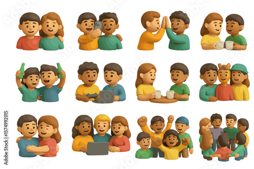 Diverse figures engaging in social activities and bonding