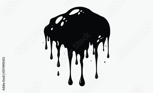 Ink drip silhouette, black dripping oil stain, liquid drips or paint current vector ink silhouettes isolated 